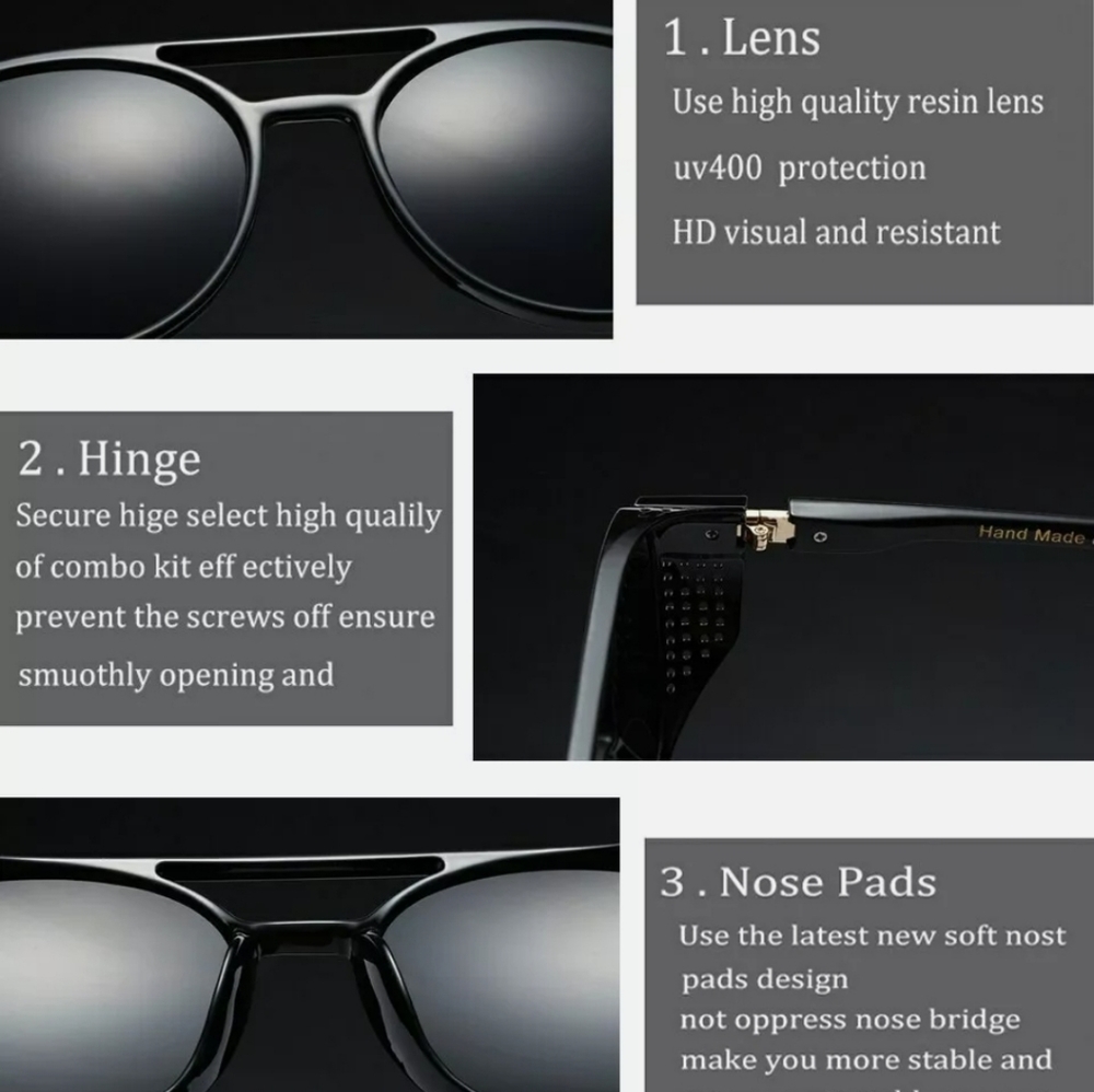 New Men Steampunk Black & side coverage sunglasses - Picture 5 of 5